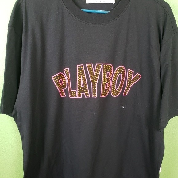 Men's Pacsun Playboy Black Rhinestone Short Sleeve Shirt Size XL - Picture 2 of 8